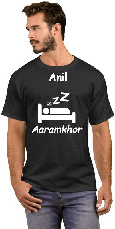 Anil Lazy College Student 32 Men Printed Round Neck Cotton Blend Black T-Shirt