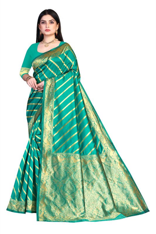 Woven Kanjivaram Cotton Linen, Cotton Silk Saree  (Green)