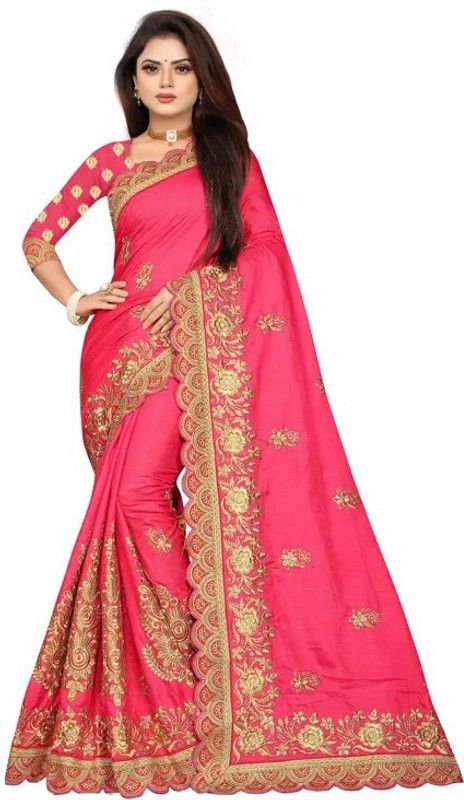 Self Design, Embroidered Bollywood Art Silk Saree  (Pink)