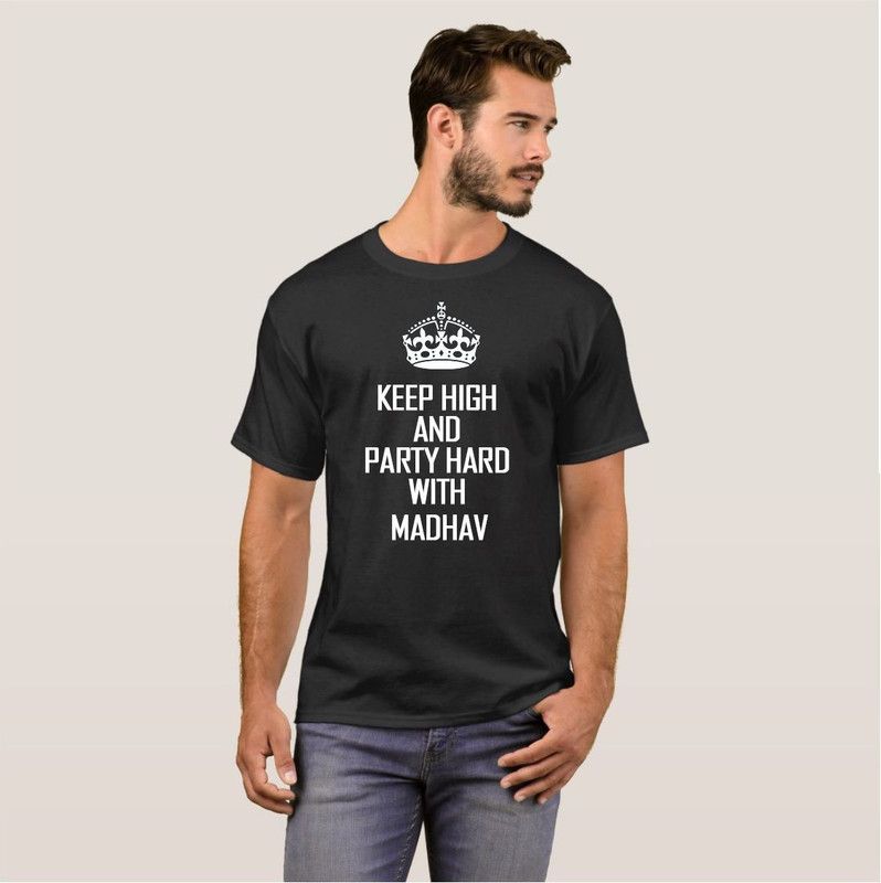 Madhav KEEP CALM OFFICE COLLEGE Stylish Fashion V08 Men Printed Round Neck Cotton Blend White, Black T-Shirt