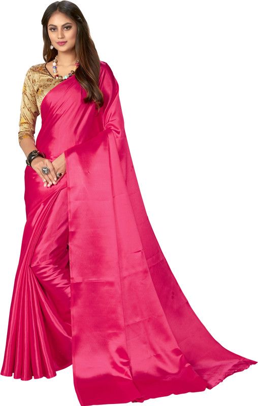 Plain Fashion Satin Saree  (Pink)