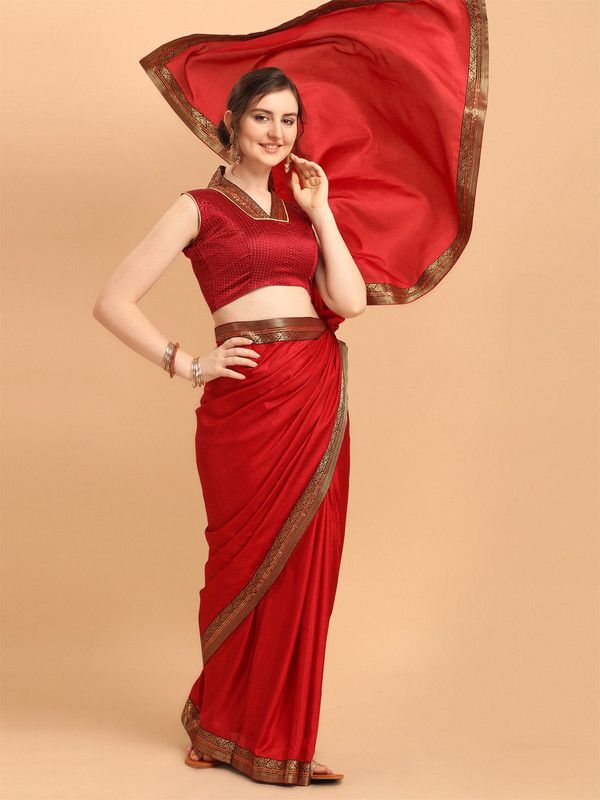 Solid Fashion Silk Blend Saree  (Maroon)