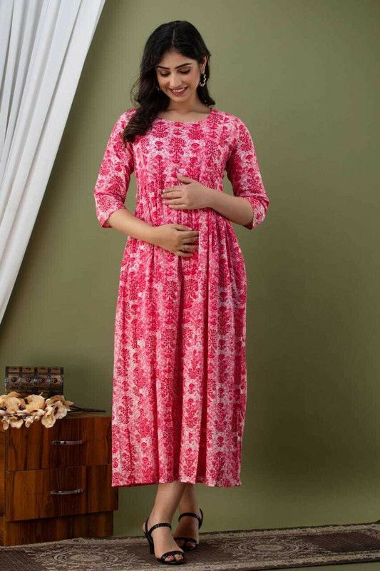 Women Floral Print Cotton Blend Anarkali Kurta  (Pink)