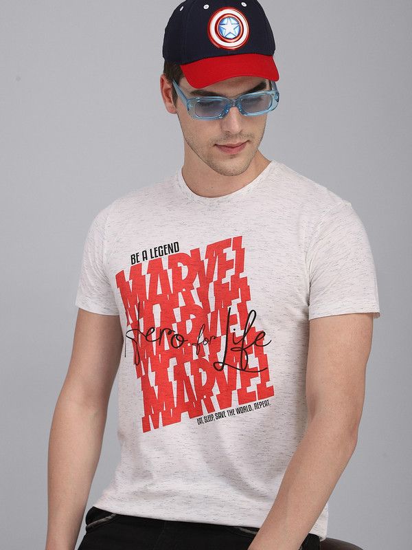 Marvel Men Typography Round Neck Pure Cotton White T-Shirt