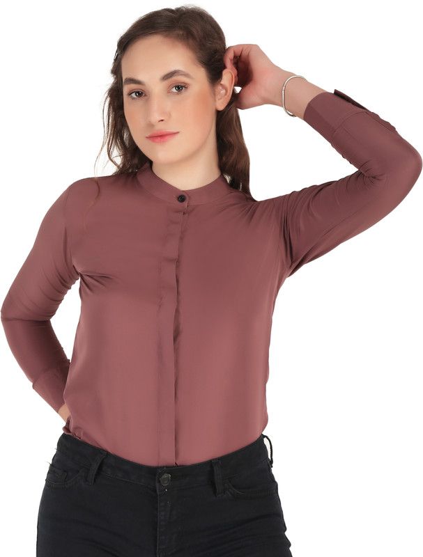 Women Solid Casual Brown Shirt