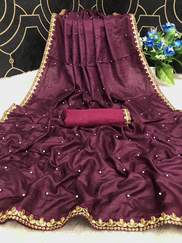 Fashion Vichitra Saree  (Magenta)