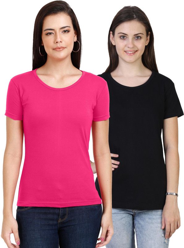 Pack of 2 Womens Round Neck Half Sleeve Women Solid Round Neck Pure Cotton Multicolor T-Shirt