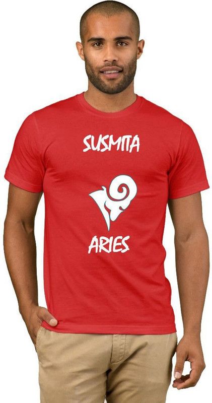 Susmita Zodiac Aries Style Fashion V03 Men Printed Round Neck Cotton Blend Red T-Shirt