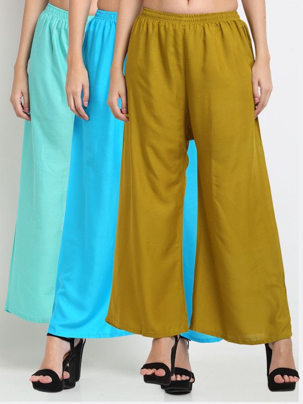 Pack of 2 Women Regular Fit Yellow, Black Cotton Blend Trousers