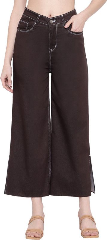Women Flared High Rise Brown Jeans