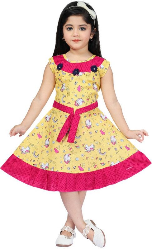 Girls Calf Length Casual Dress  (Multicolor, Sleeveless)