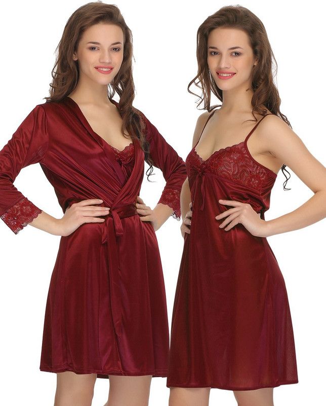 Women Nighty with Robe  (Maroon)