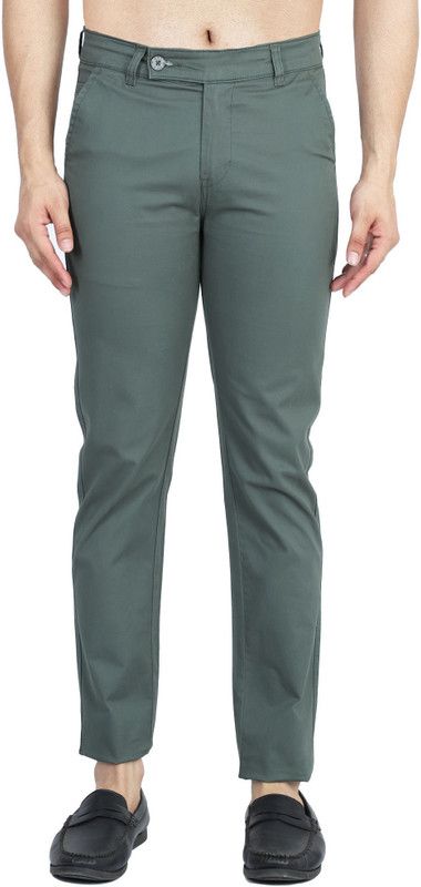 Men Slim Fit Dark Green Cotton Blend Trousers