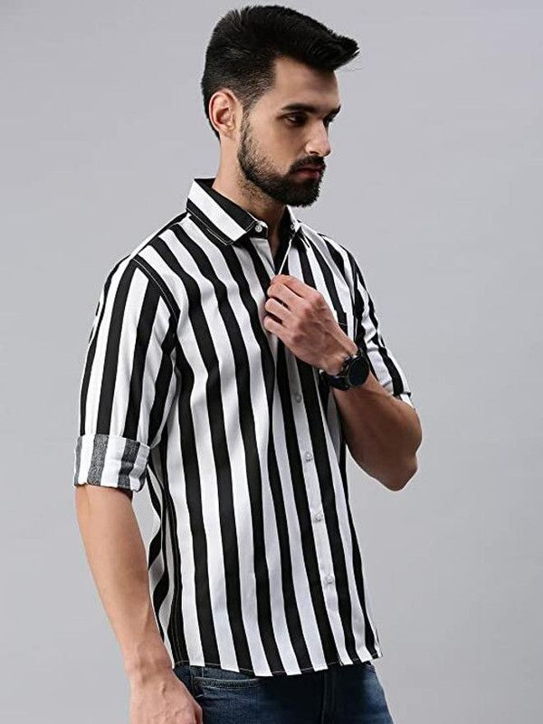 Men Slim Fit Striped Slim Collar Casual Shirt