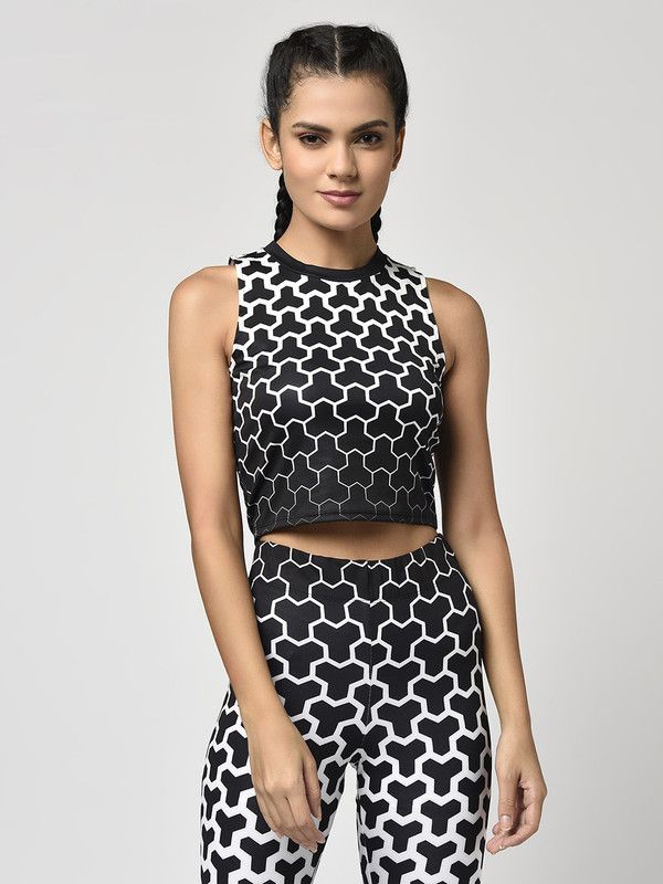 Casual Sleeveless Printed Women White, Black Top