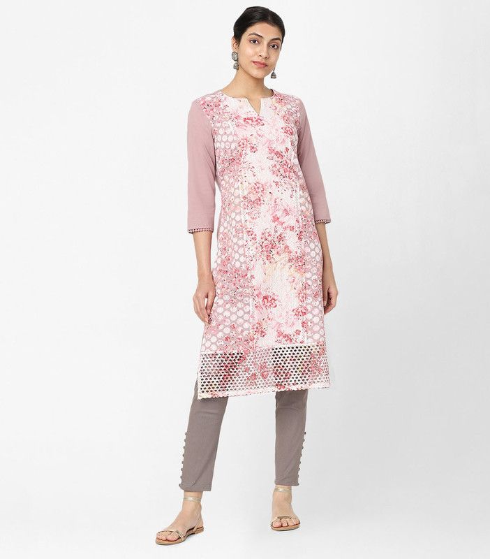 Women Chikan Embroidery Pure Cotton Straight Kurta  (Brown)