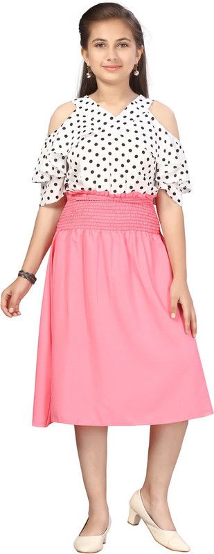 Girls Below Knee Party Dress  (Pink, Fashion Sleeve)