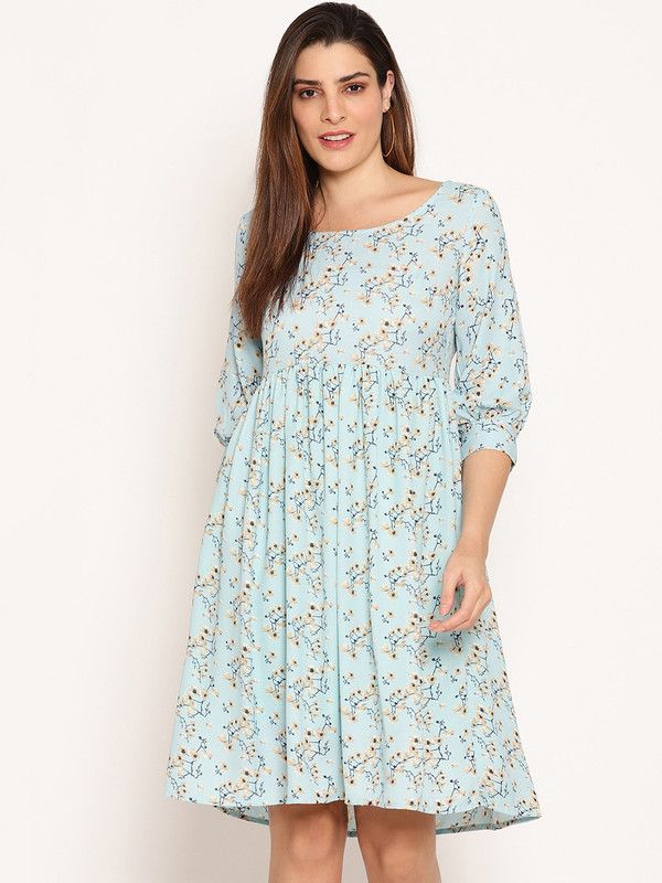 Women A-line Light Blue, Beige, Black Dress
