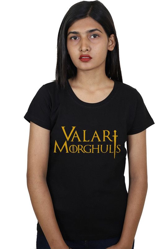 Women Graphic Print Round Neck Reversible Cotton Blend Black T-Shirt