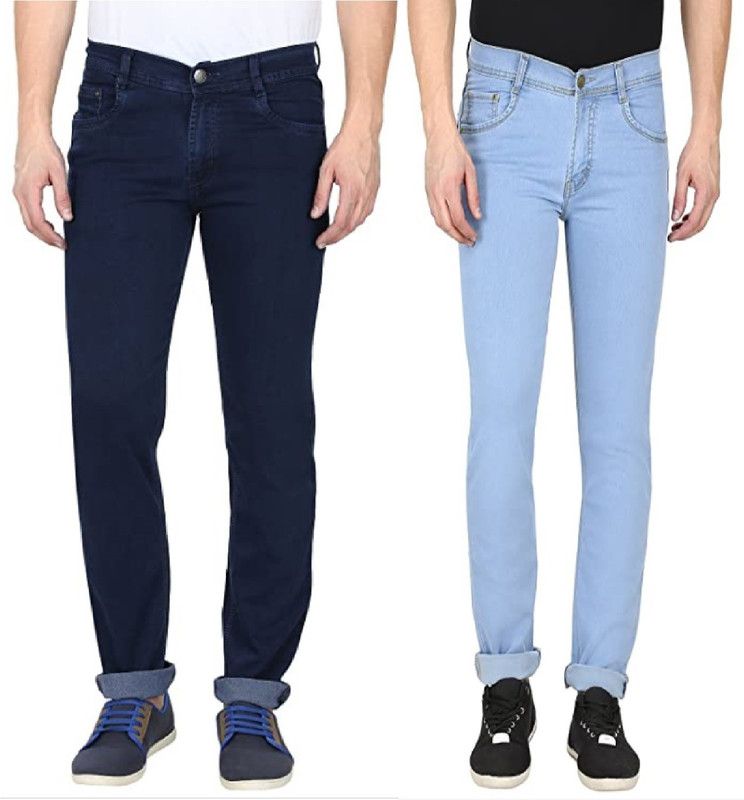 Men Regular Mid Rise Dark Blue, Light Blue Jeans  (Pack of 2)