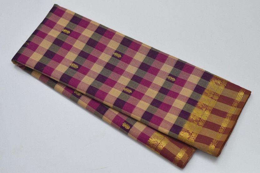 Checkered Chettinadu Cotton Blend Saree  (Multicolor)
