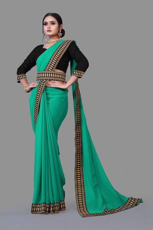 Fashion Georgette, Art Silk Saree  (Blue)