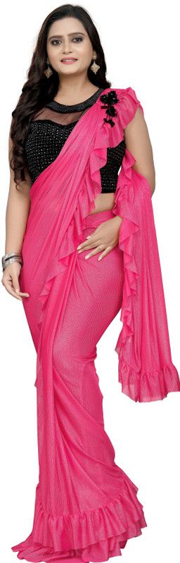 Embellished, Embroidered, Plain, Printed, Self Design, Solid Fashion Lycra Blend Saree  (Pink)