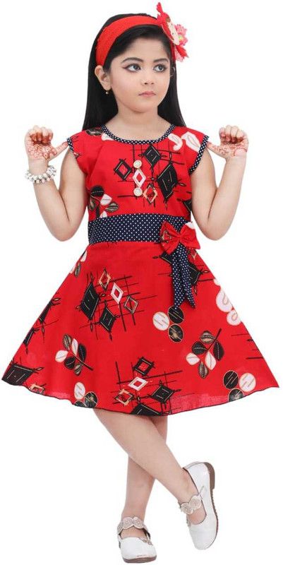 Baby Girls Midi/Knee Length Party Dress  (Red, Cap Sleeve)