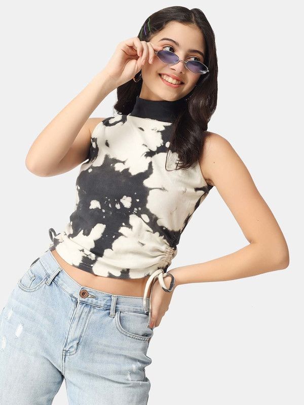 Casual Sleeveless Tie & Dye Women Beige Top