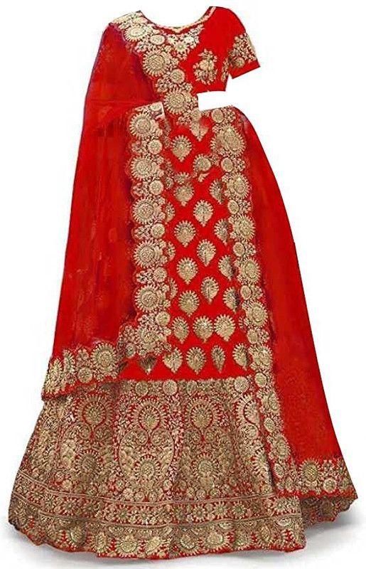 Baby Girls Lehenga Choli Party Wear Embroidered Ghagra, Choli, Dupatta Set  (Red, Pack of 1)