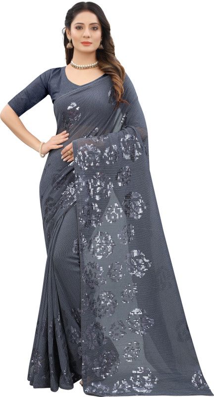 Self Design, Embroidered Bollywood Georgette Saree  (Grey)