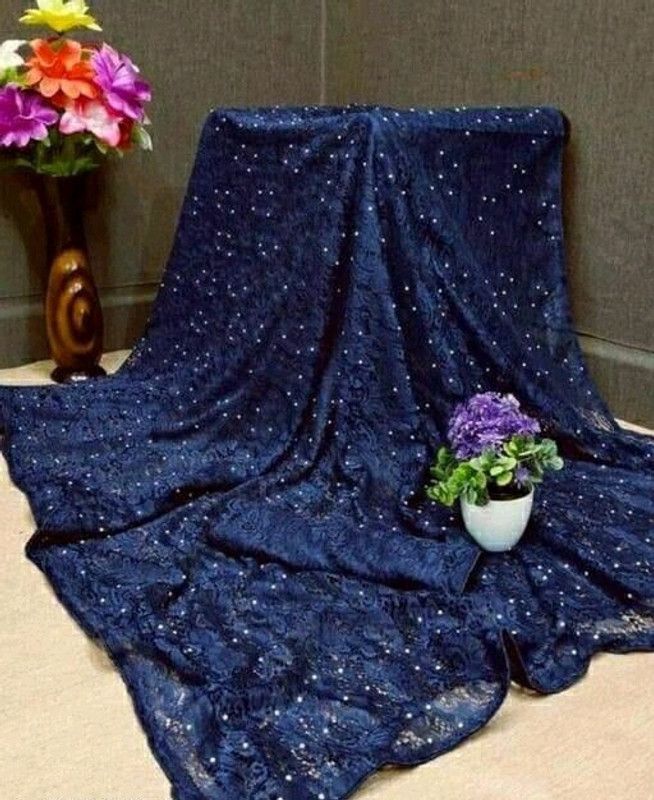 Solid Bollywood Net Saree  (Blue)
