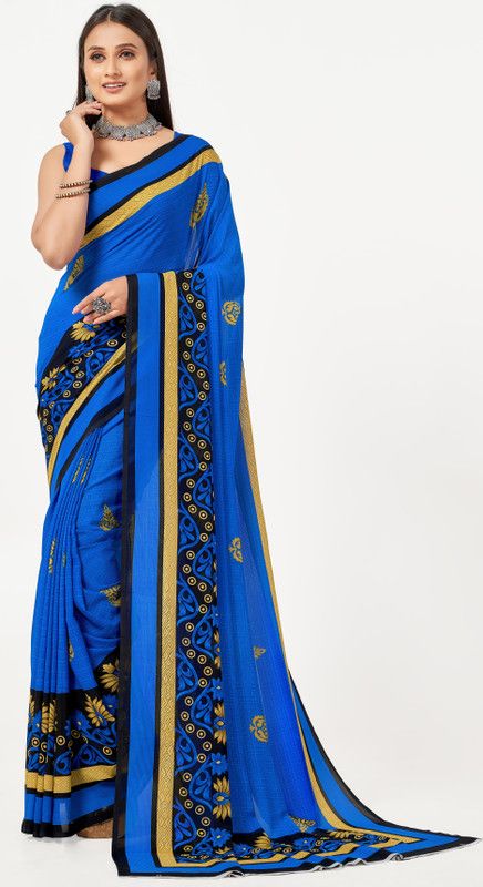 Polka Print Bollywood Georgette Saree  (Blue)