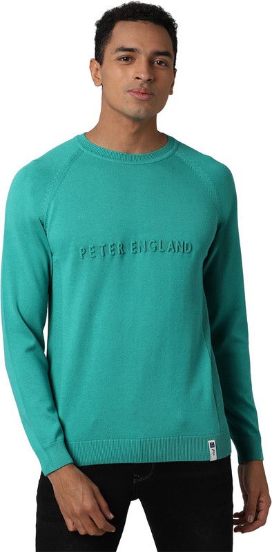 Men Solid Crew Neck Blue Sweater