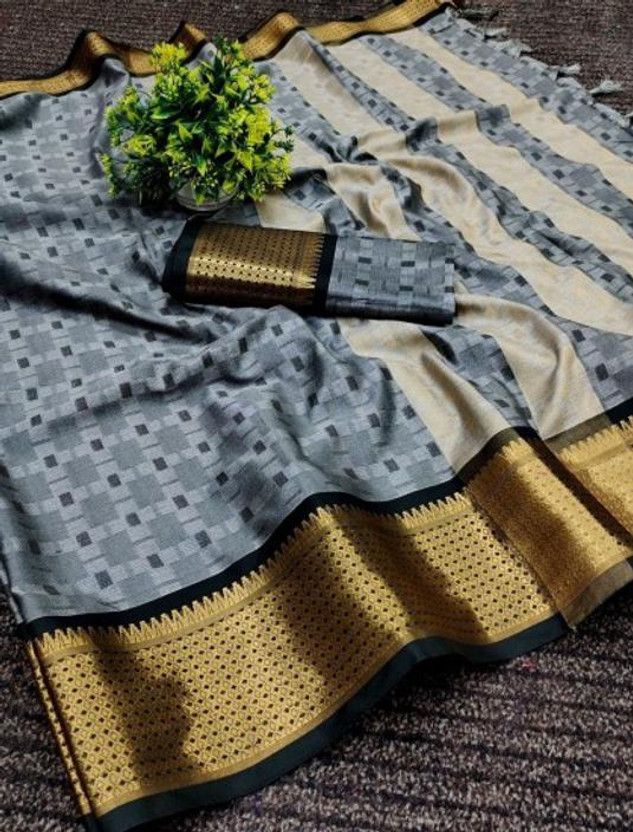 Printed Banarasi Pure Silk Saree  (Grey)