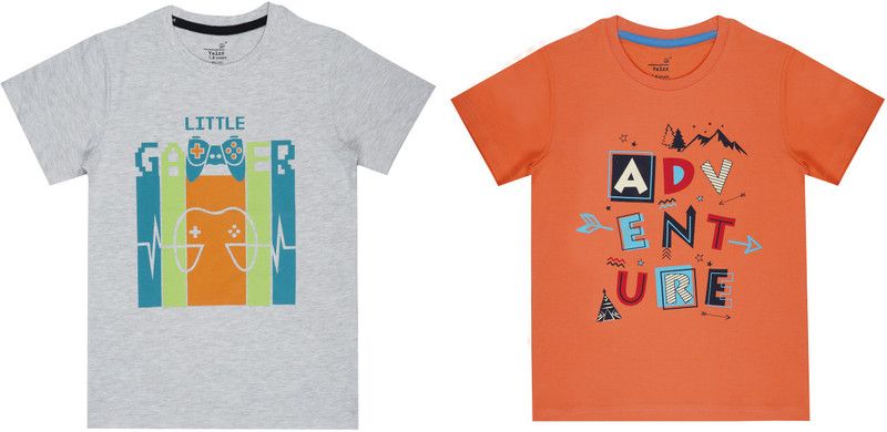 Baby Boys Graphic Print Pure Cotton T Shirt  (Multicolor, Pack of 2)