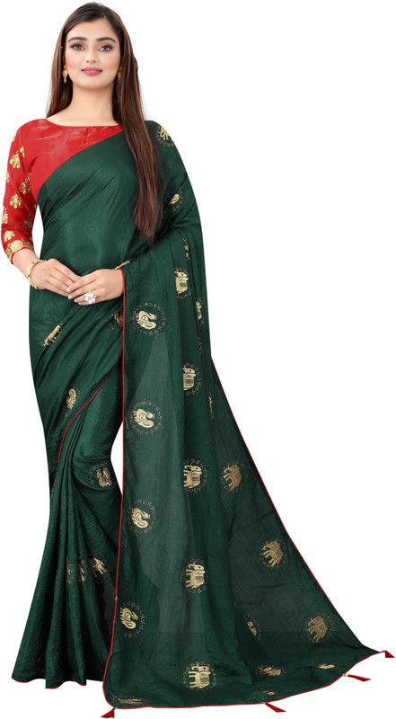 Embroidered Bollywood Satin Saree  (Green)