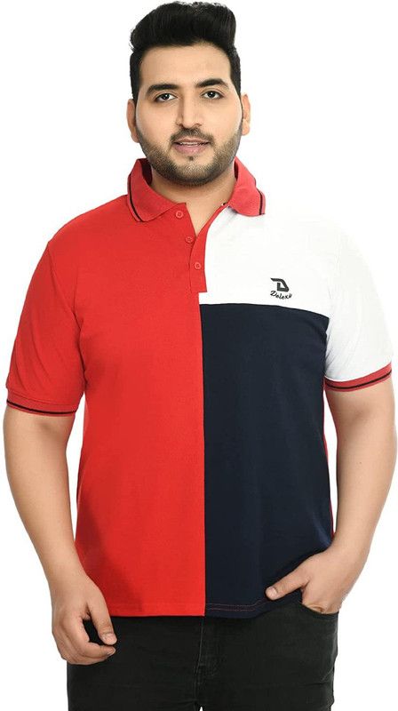 Men Colorblock Polo Neck Poly Cotton Red T-Shirt
