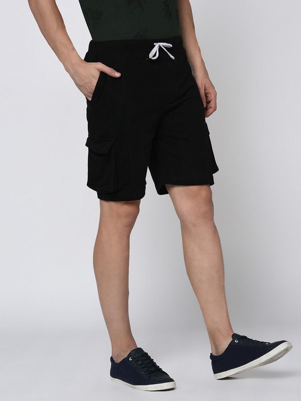 Solid Men Black Cargo Shorts