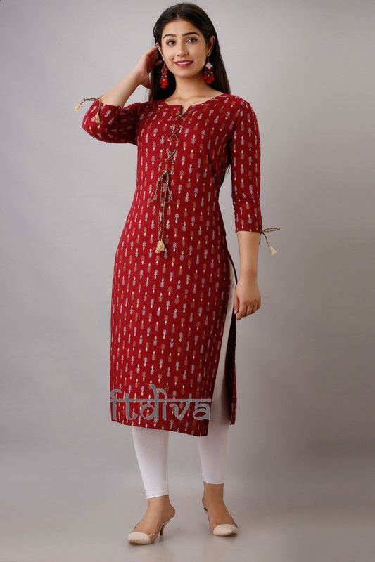 Women Paisley Viscose Rayon Straight Kurta  (Maroon)