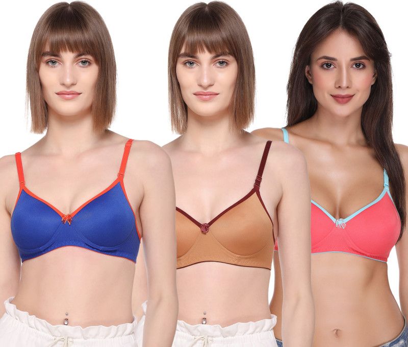 Pack of 3 Women Full Coverage Lightly Padded Bra  (Blue, Beige, Orange)