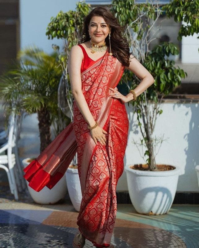 Woven Bollywood Jacquard, Cotton Silk Saree  (Red)