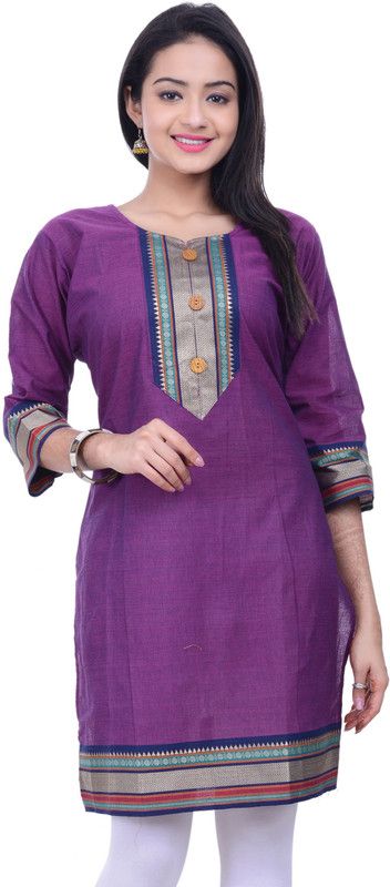 Women Self Design Cotton Blend Straight Kurta  (Purple)
