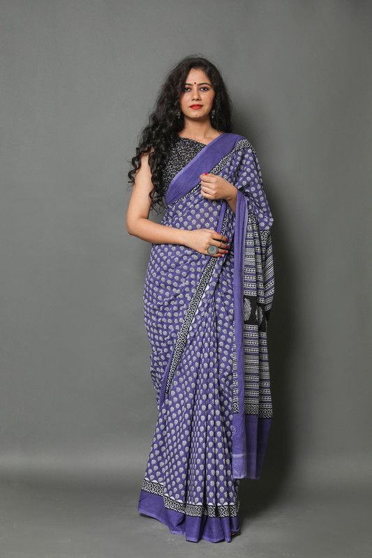 Self Design, Printed, Hand Painted Handloom Cotton Blend Saree  (Multicolor, Blue)