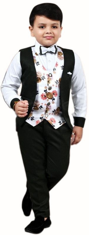 Baby Boys Party(Festive) Waistcoat Shirt, Pant, Bow Tie  (Maroon)