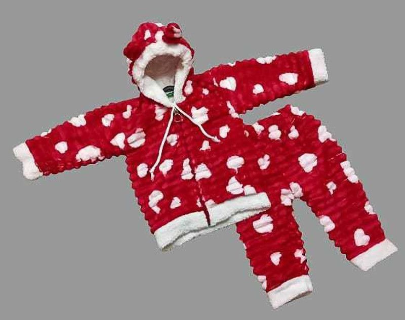 Baby Boys & Baby Girls Printed Hooded Neck Red Sweater