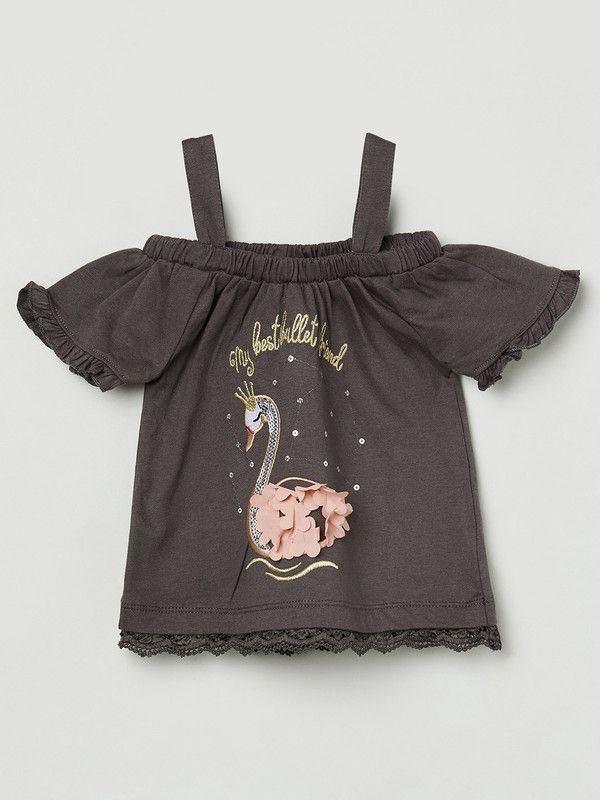 Baby Girls Pure Cotton Top  (Black, Pack of 1)
