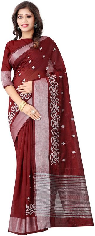 Embroidered Daily Wear Chanderi Saree  (Maroon)