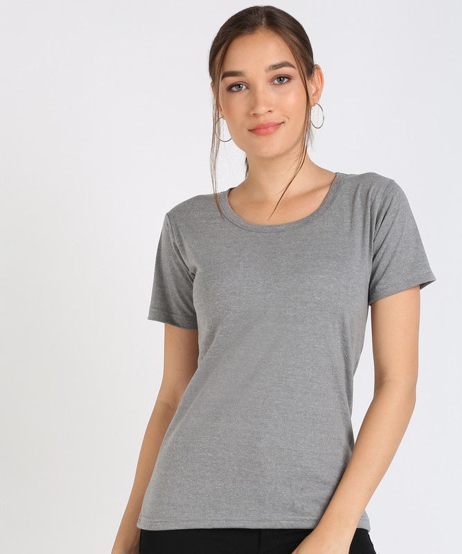 Pure Cotton Round Neck T-shirt Women Solid Round Neck Pure Cotton Grey T-Shirt