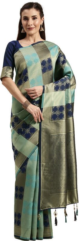 Embroidered Bollywood Jacquard Saree  (Blue)